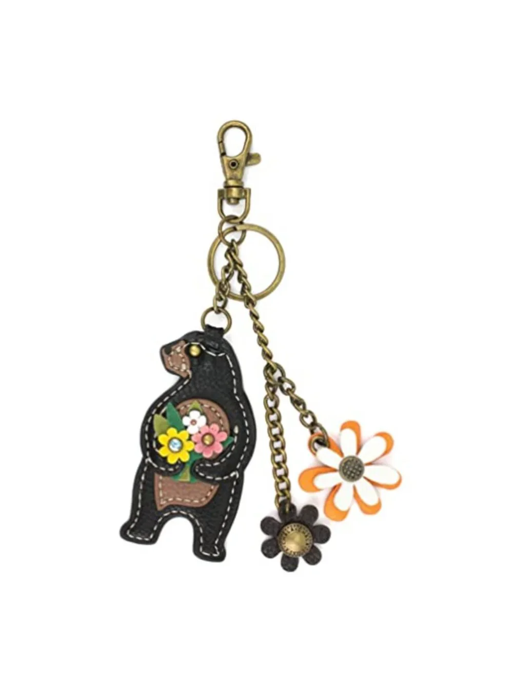 Faux Leather Floral Flower Keychain Purse Charm Key Fob